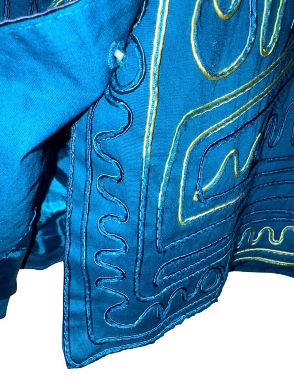 Catherines Womens 3X Blue Embroidered Cotton Blend Jacket Top With Abstract Desi - Picture 5 of 9